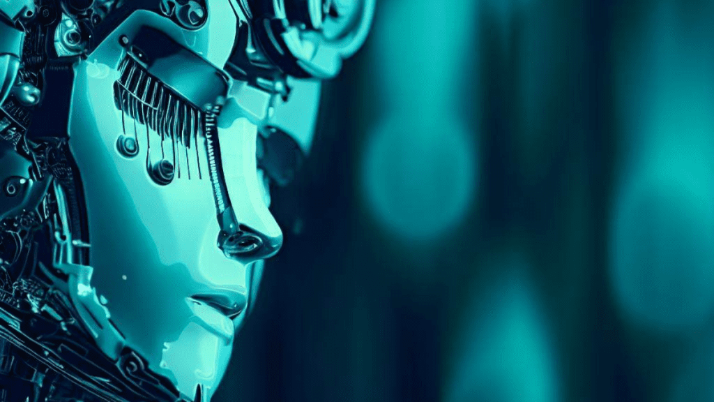 AI image of what a self aware machine might look like in teal