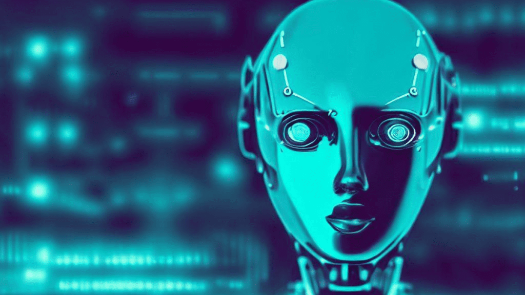 AI image of what a self aware machine might look like in teal